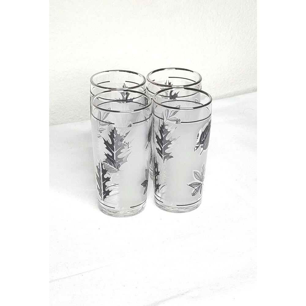 Vintage Frosted & Silver Leaf Glasses - Set of 4 - Mid-Century Modern  Barware